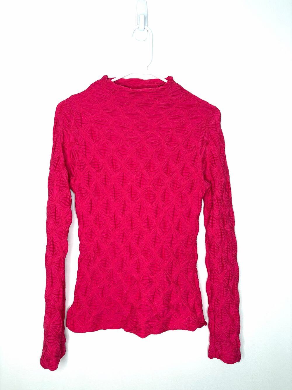 Anthropologie Maeve Mock Neck Textured Blouse Top Sz M Hot Pink Stretch Boho